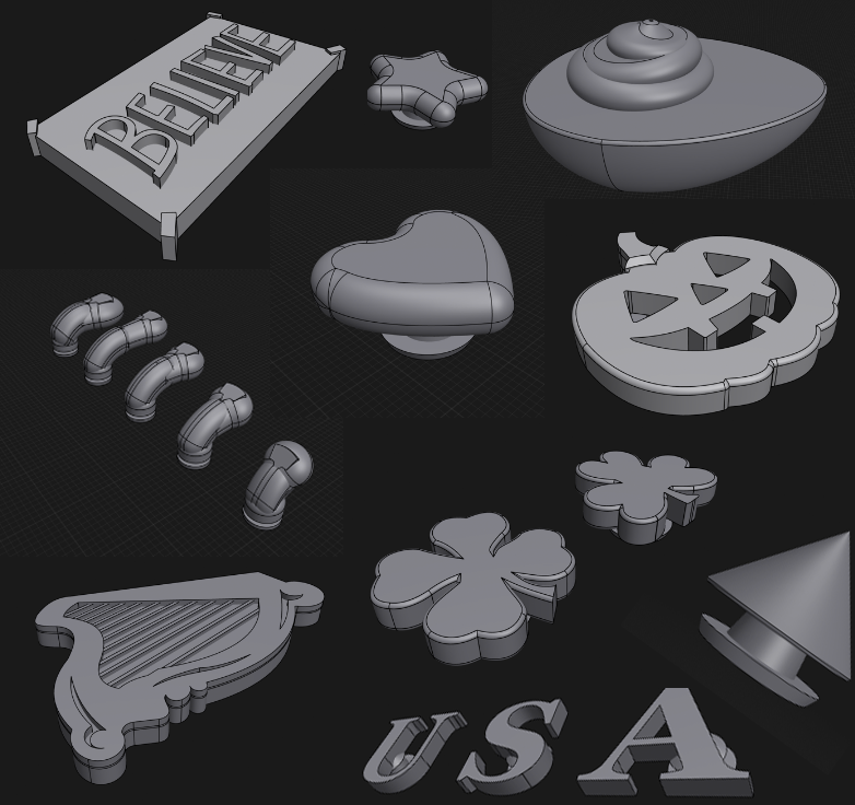 A preview of Bryan's 3D models and prints